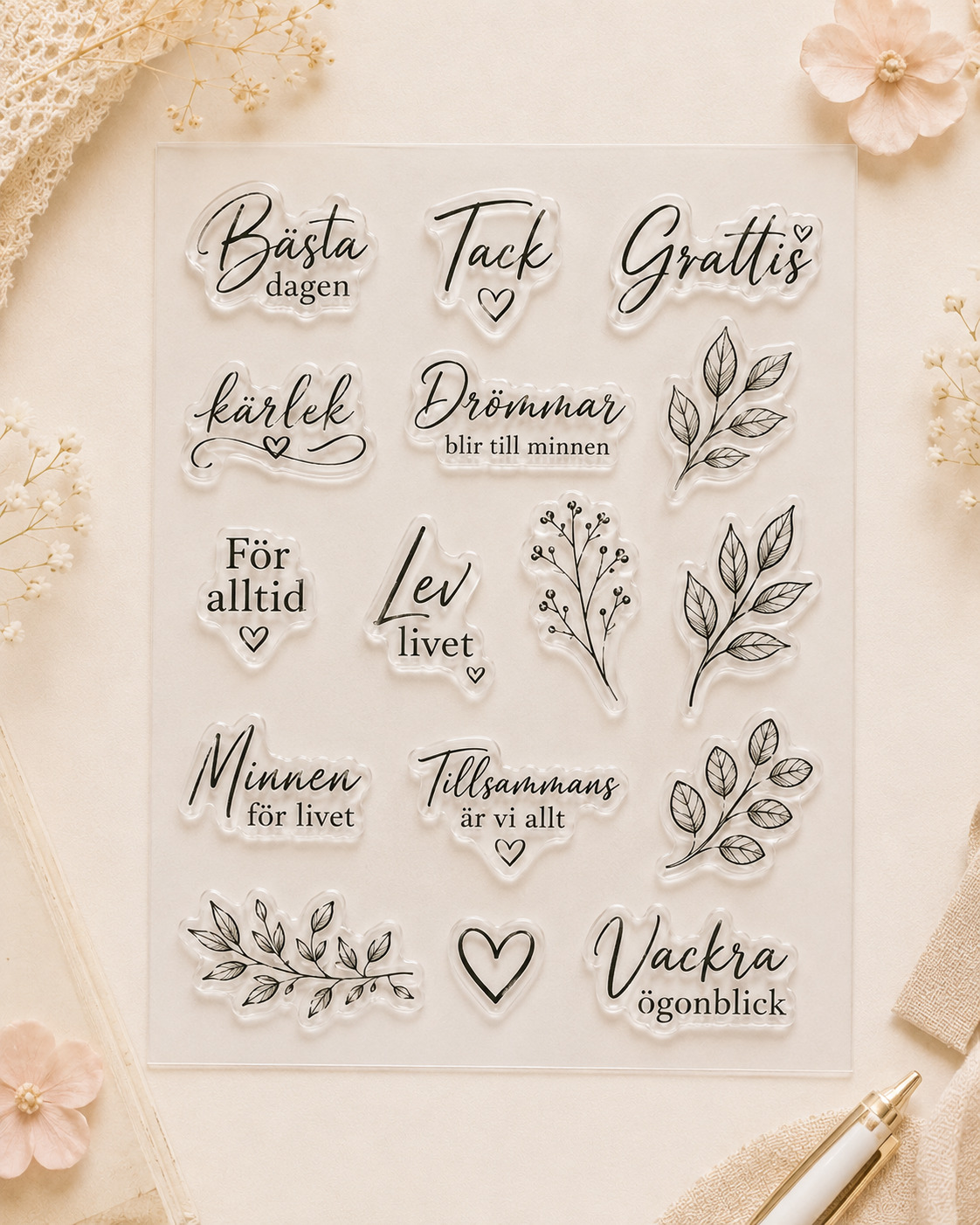 Stämpelset – Text & blad
